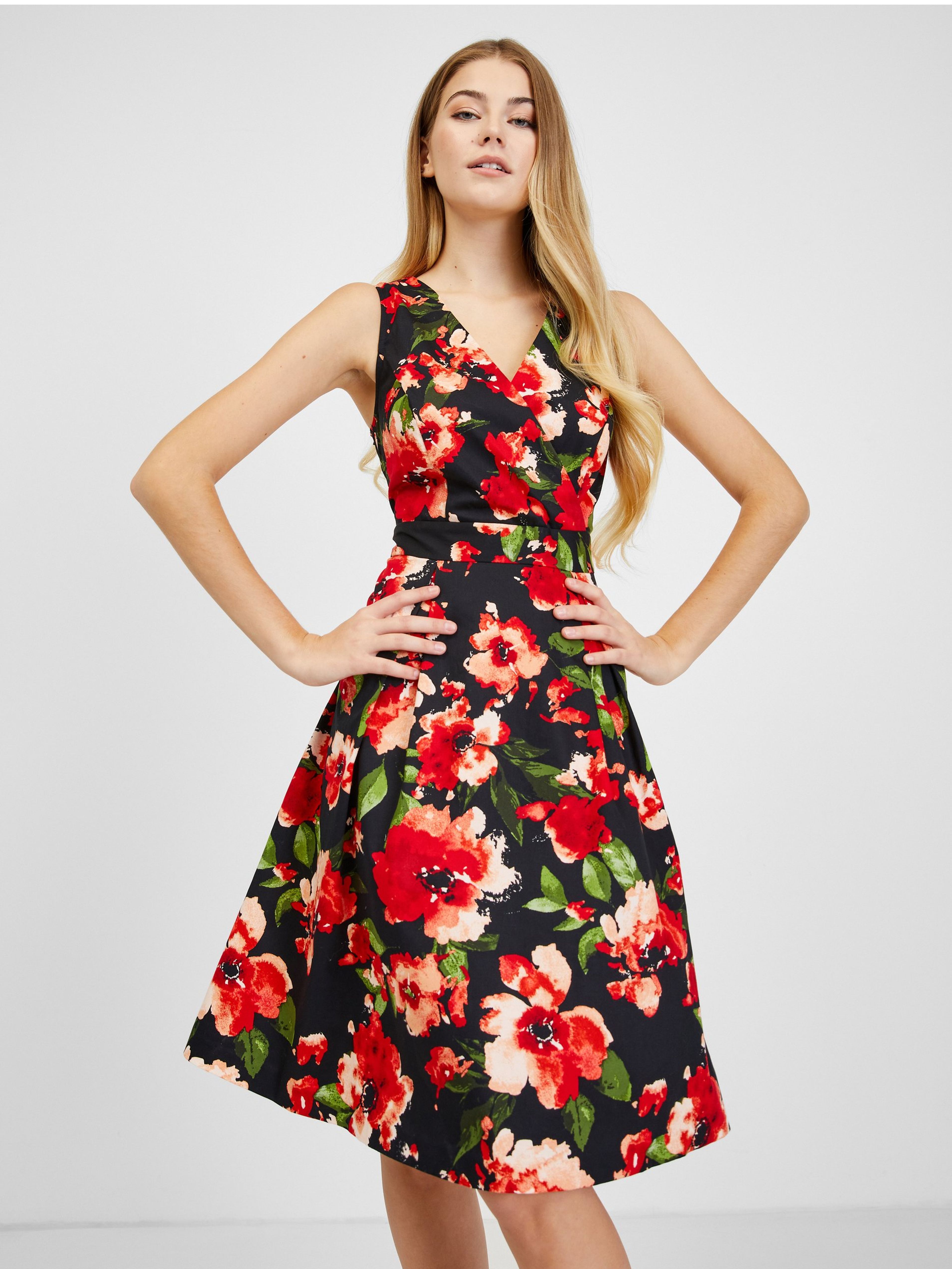 ORSAY piros-fekete virágmintás női ruha