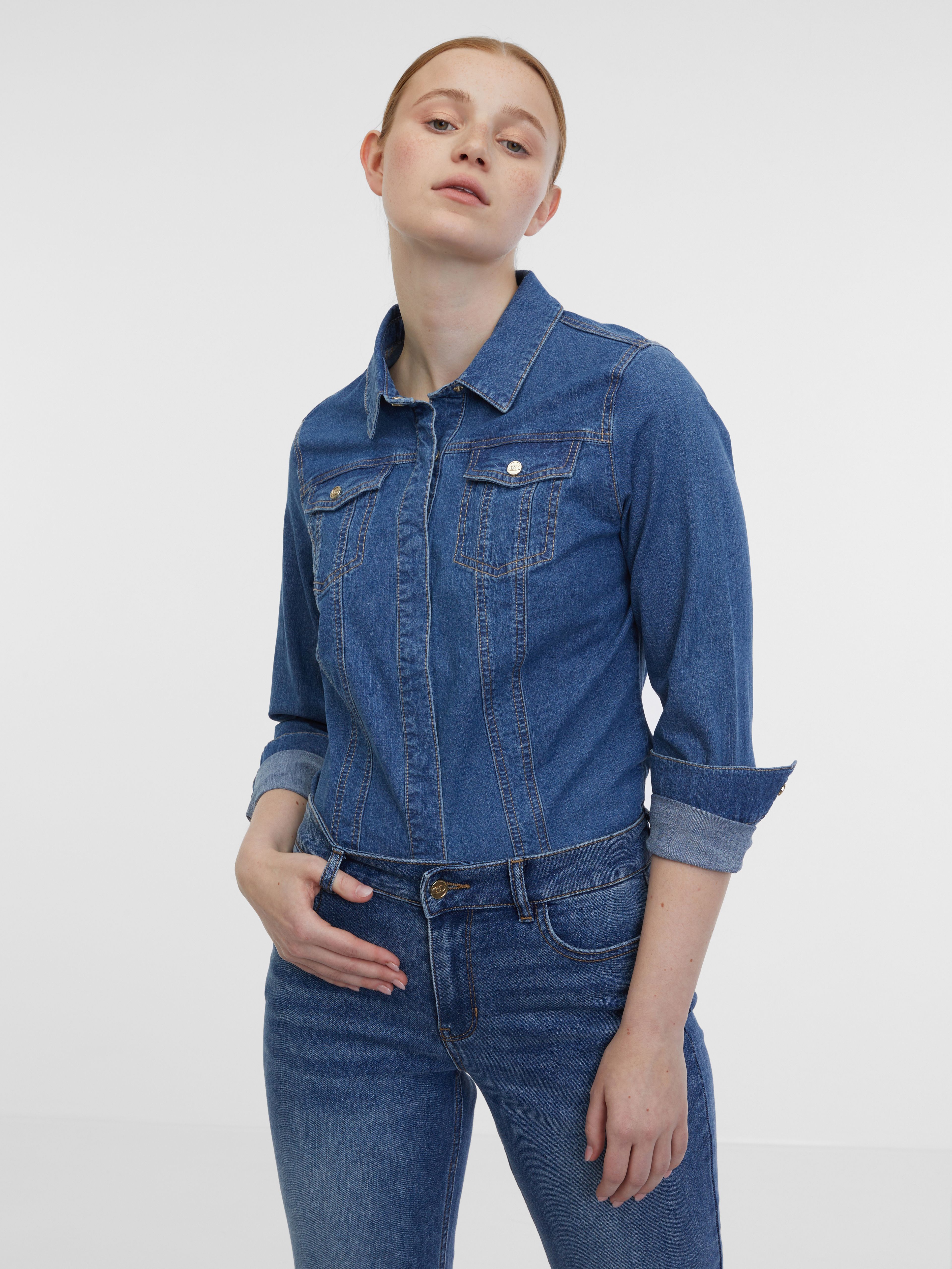 Modrá dámska džínsová košeľa ORSAY