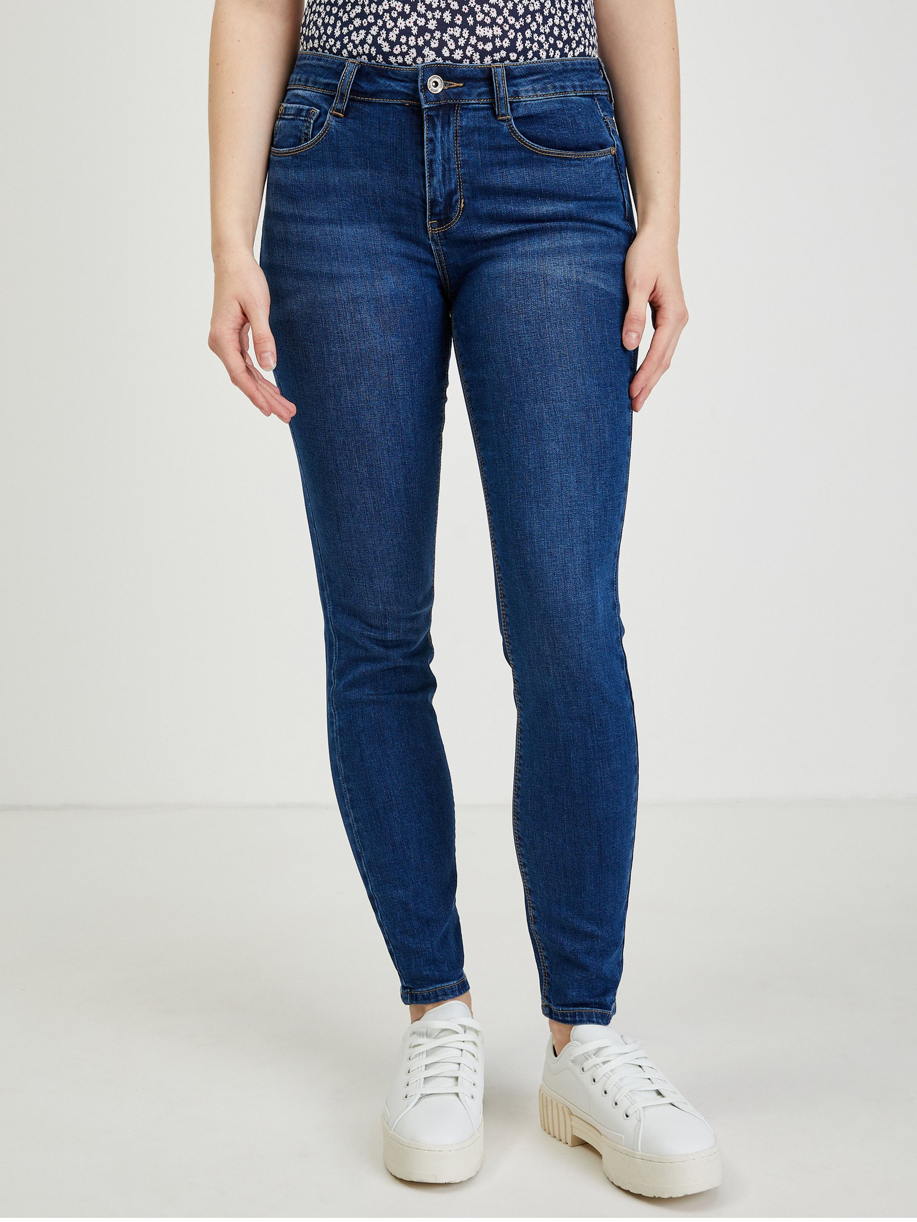 Granatowe damskie jeansy slim fit ORSAY
