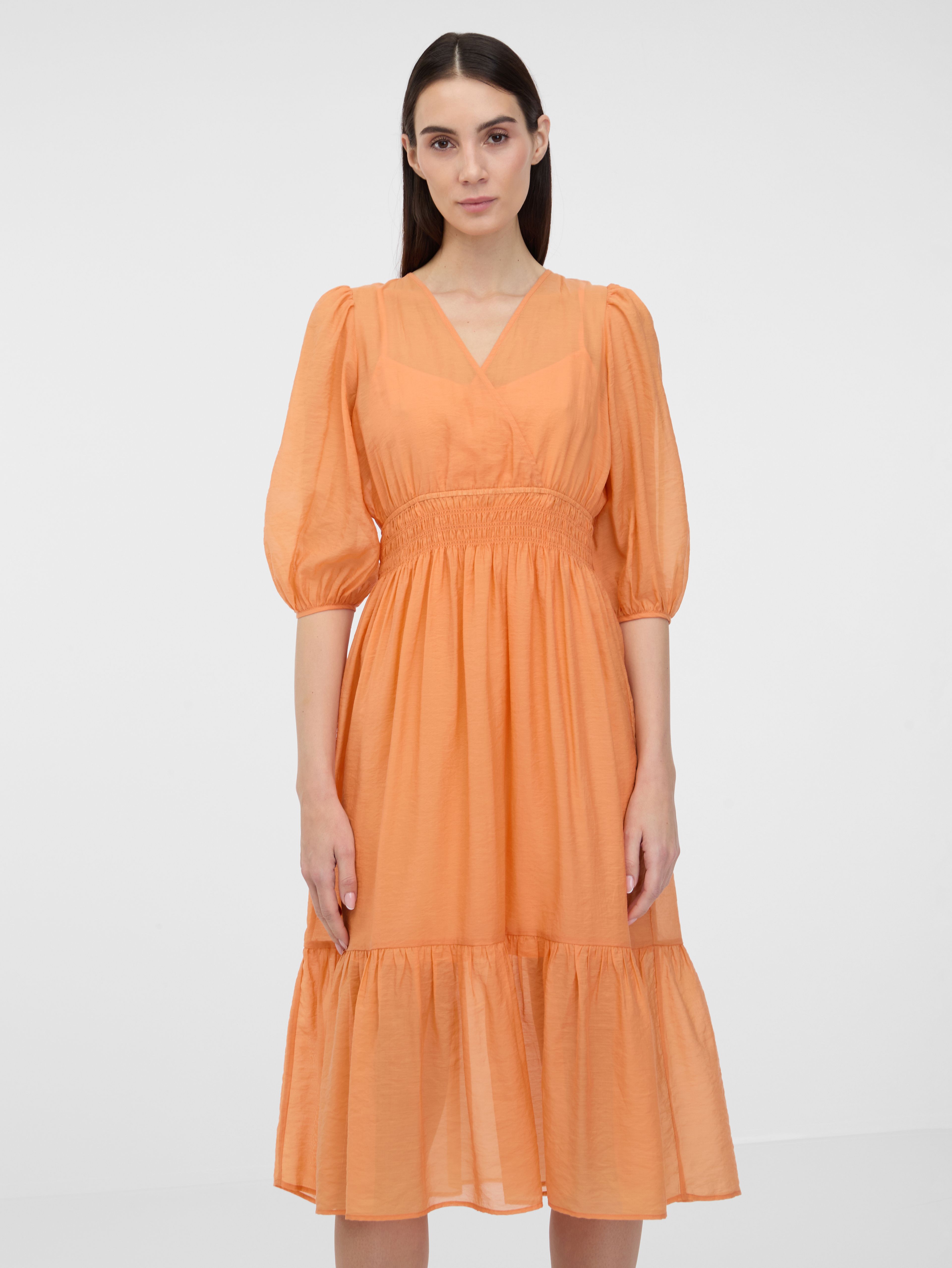 Oranžna ženska midi obleka ORSAY