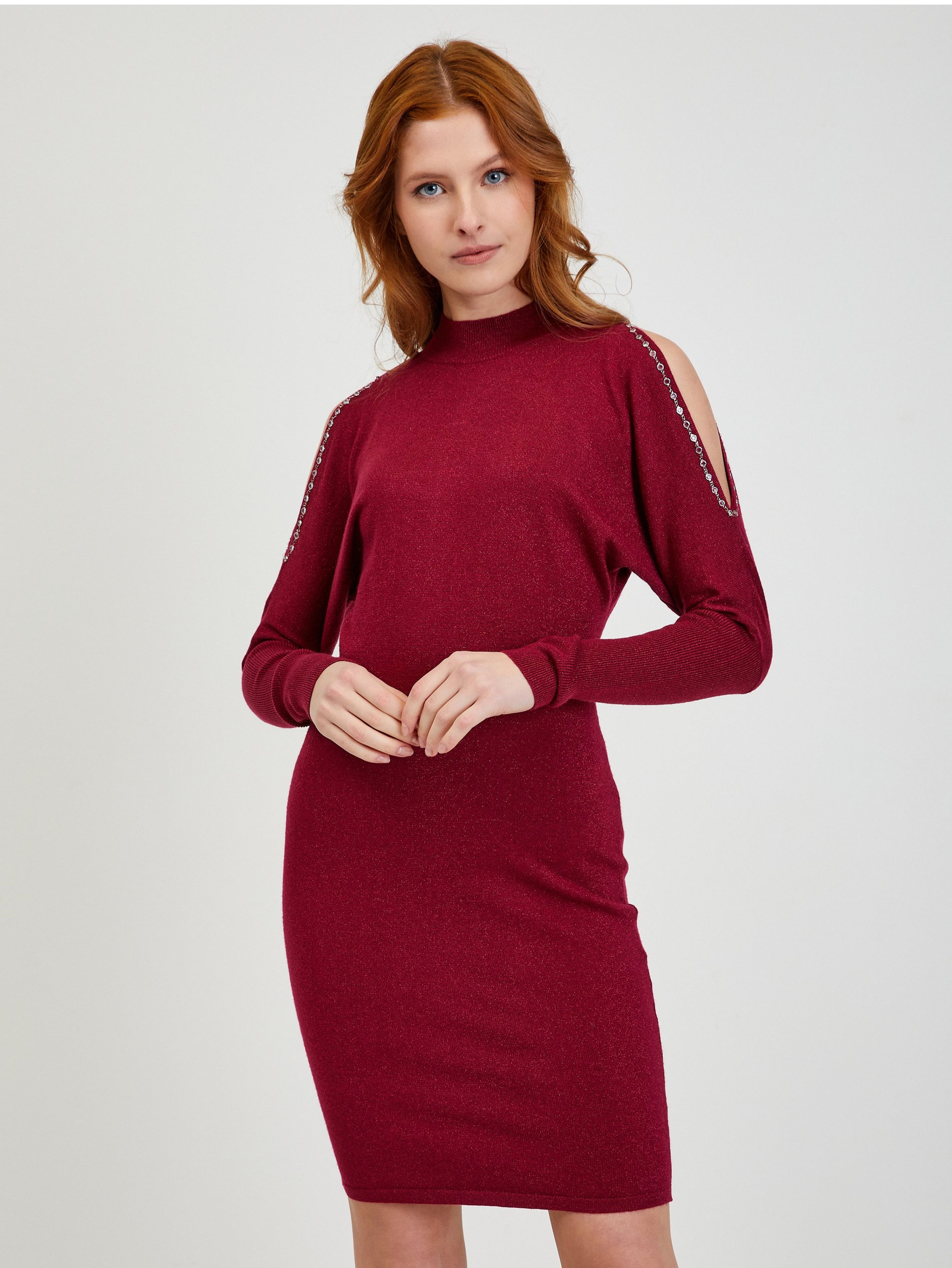 Vínové dámské svetrové šaty s průstřihy ORSAY